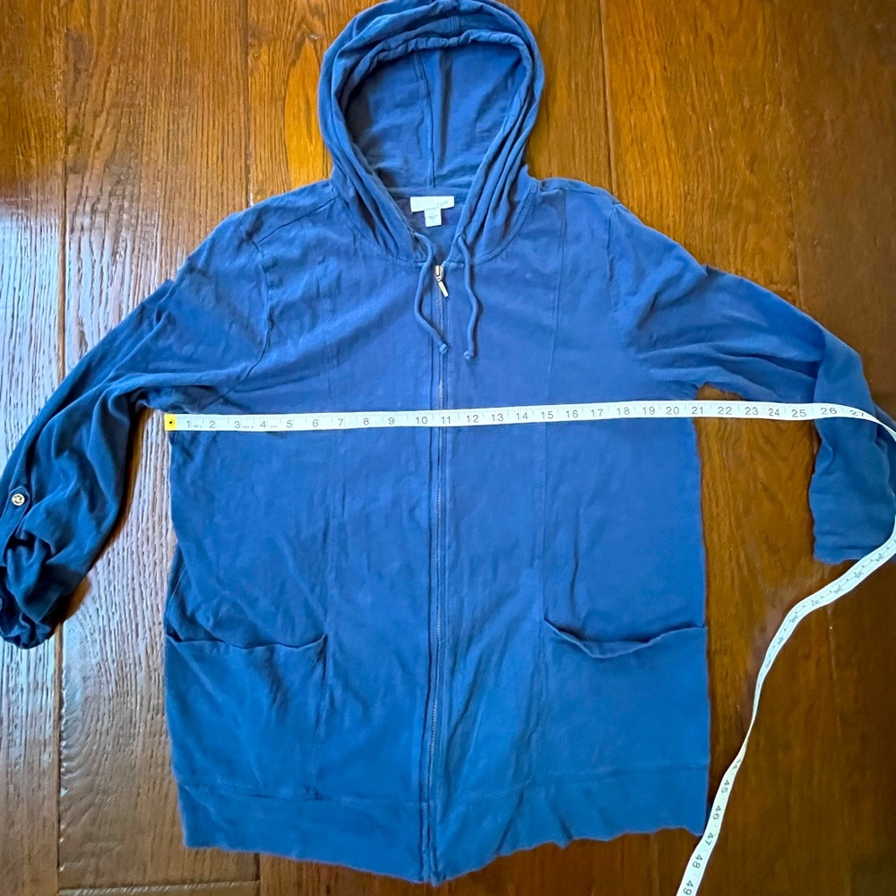 J. Jill Blue Zip-Up Hooded Jacket | Lightweight Casual Hoodie Layer | Size Large - Picture 6 of 6